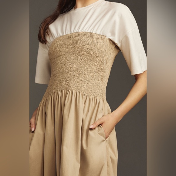 Maeve by Anthropologie White and Tan Longer Dress - Picture 1 of 6